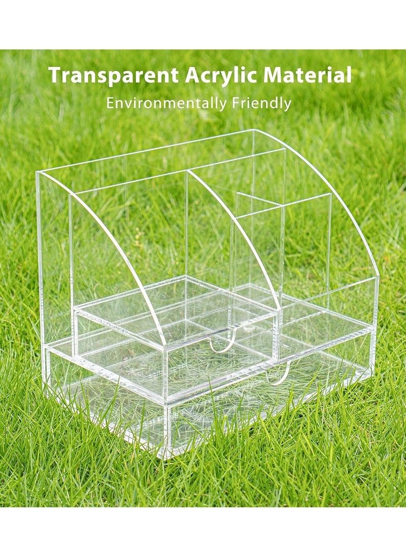 Maxsafe Acrylic Desk Organizer with 2 Drawers - Clear Office Desktop Accessories, Stationery Pen Organizer for Desk, Features 5 Compartments + 2 Sliding Drawers - Image 3