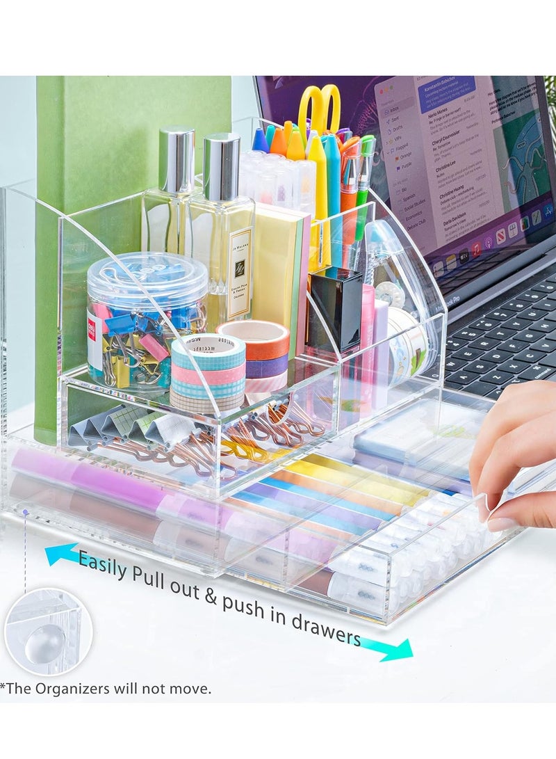 Maxsafe Acrylic Desk Organizer with 2 Drawers - Clear Office Desktop Accessories, Stationery Pen Organizer for Desk, Features 5 Compartments + 2 Sliding Drawers - Image 4