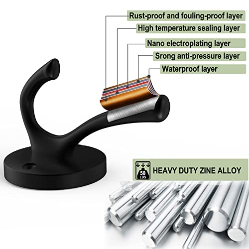 TOFIIGREM Black Wall Hooks, 6 Pack Coat Towel Hook Heavy Duty Metal Double Bath Robe Hook Wall Mounted, Hat Hooks for Cubicle Bathroom Kitchen Closet Garage - Image 5