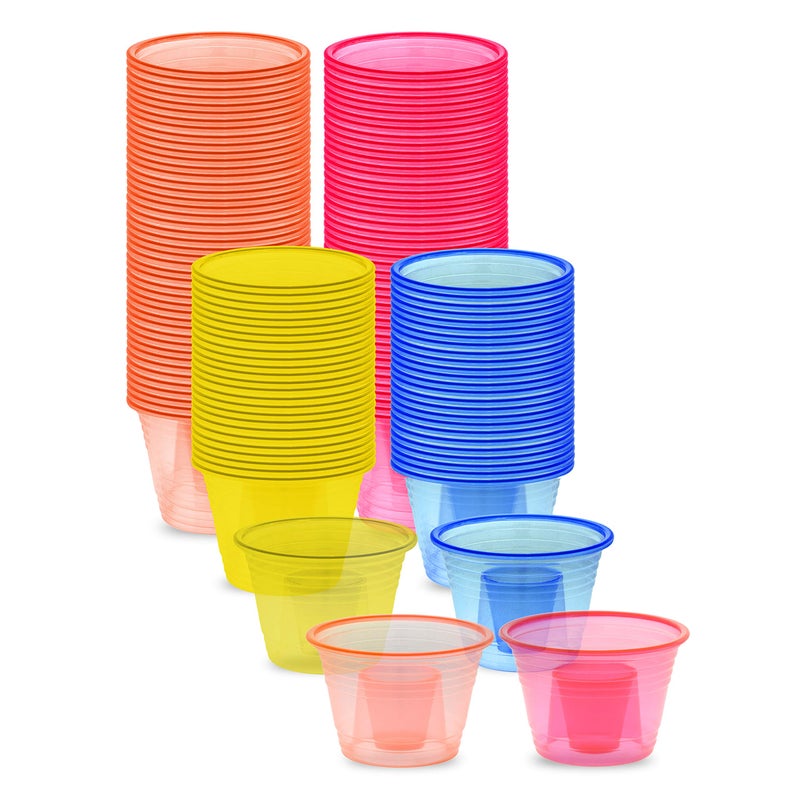 zappy 150 Count Assorted Neon Colors Disposable Plastic Party Bomber Power Bomber Jager Bomb Cups Shot Glasses 150 Ct