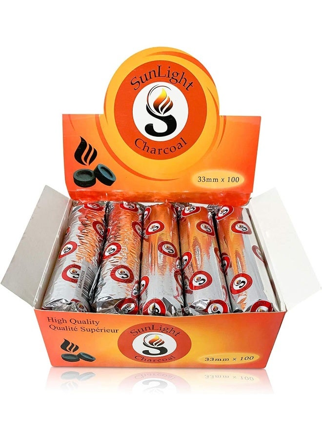 Sunlight Charcoal Tablets for Incense - Quick Light Coal Tablets - 33 mm Charcoal Discs - 100 Pack - Image 1