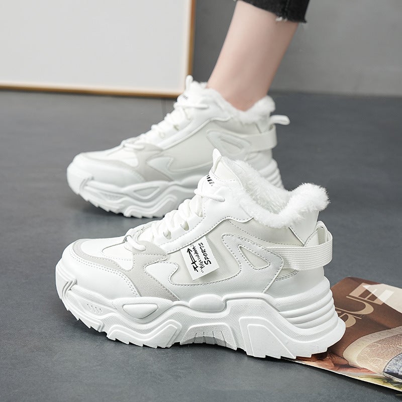 Generic 2024 High-Top Sneakers Women Autumn Winter Cotton Sport Casual Shoes White 