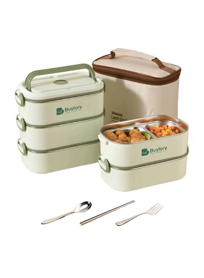 Buytory Large Bento Lunch Box for Adults (2.2L Capacity) – Reusable Meal Container with Lunch Bag, Spoon & Fork, 3 Compartments – Microwave & Dishwasher Safe – Ideal for Office, School, Picnic  - Image 1