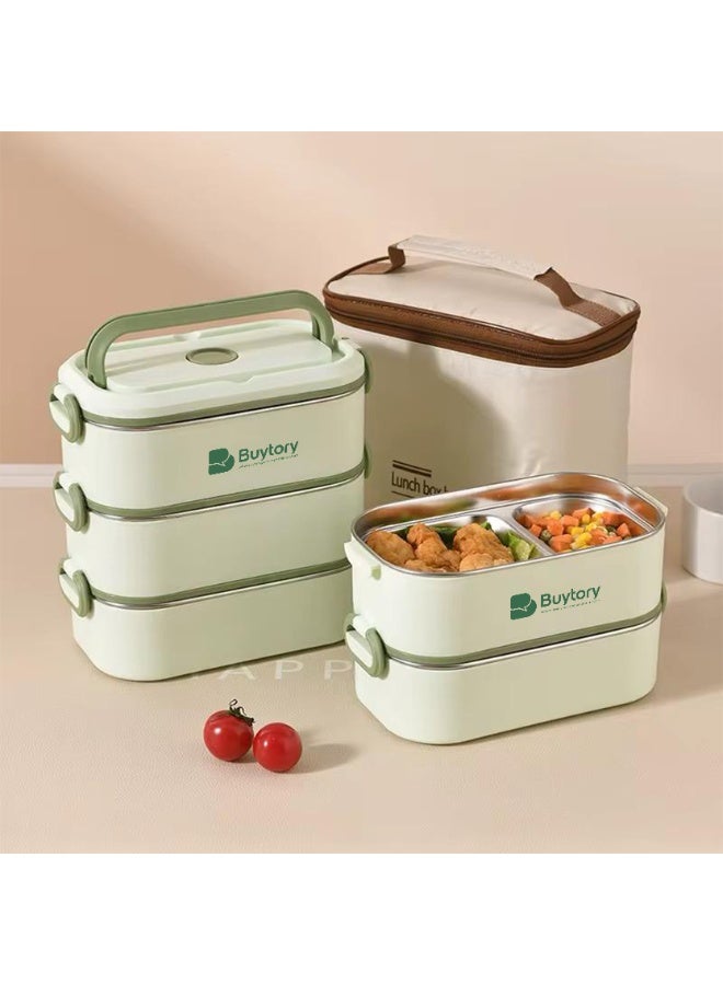 Buytory Large Bento Lunch Box for Adults (2.2L Capacity) – Reusable Meal Container with Lunch Bag, Spoon & Fork, 3 Compartments – Microwave & Dishwasher Safe – Ideal for Office, School, Picnic  - Image 2