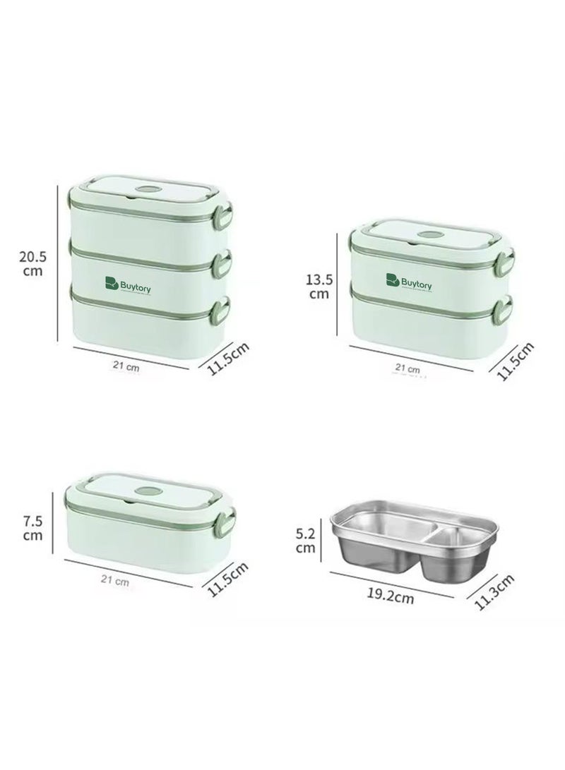 Buytory Large Bento Lunch Box for Adults (2.2L Capacity) – Reusable Meal Container with Lunch Bag, Spoon & Fork, 3 Compartments – Microwave & Dishwasher Safe – Ideal for Office, School, Picnic  - Image 5