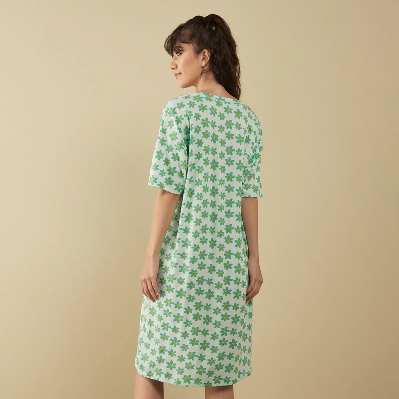 Splash FAV Floral Print Sleepshirt with V-neck