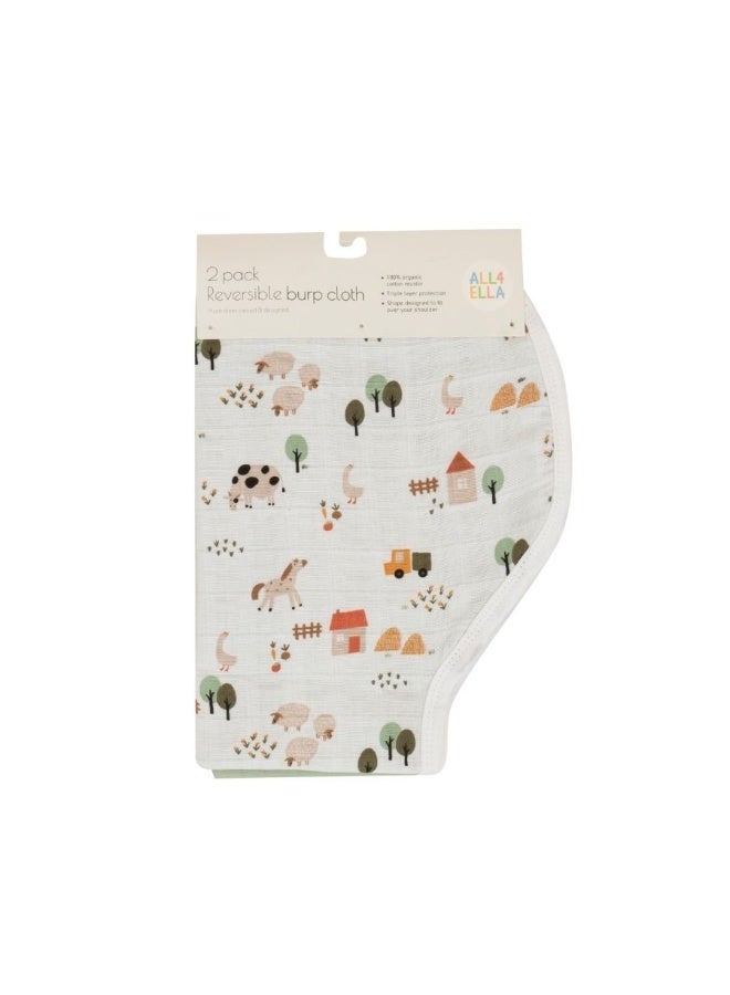 All4Ella Organic Burp Cloths - Country Farm Design - 2 Pack - Image 4