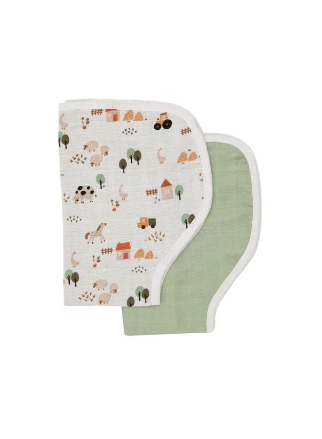 All4Ella Organic Burp Cloths - Country Farm Design - 2 Pack - Image 1