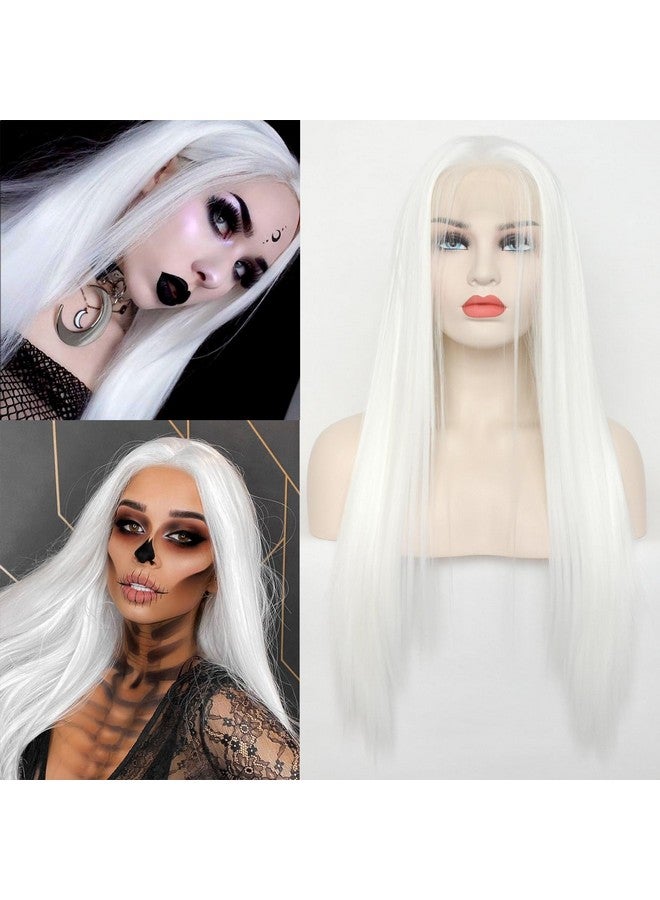 Luwigs Platinum White Synthetic Lace Front Wigs Long Silky Straight White Heat Resistant Replacement Wigs For Party Cosplay Daily Wear 22Inch - Image 1
