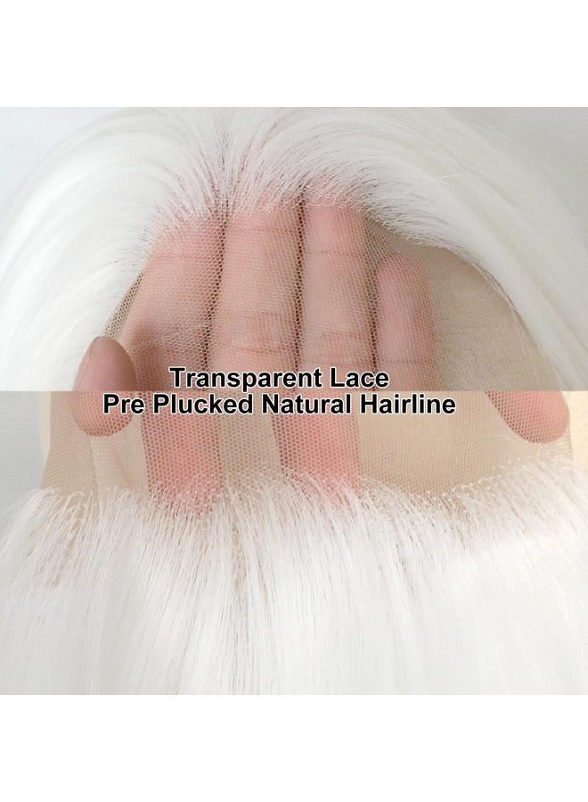 Luwigs Platinum White Synthetic Lace Front Wigs Long Silky Straight White Heat Resistant Replacement Wigs For Party Cosplay Daily Wear 22Inch - Image 2