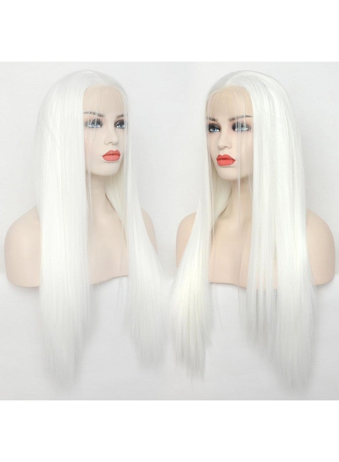 Luwigs Platinum White Synthetic Lace Front Wigs Long Silky Straight White Heat Resistant Replacement Wigs For Party Cosplay Daily Wear 22Inch - Image 4
