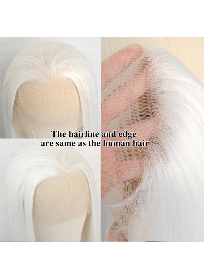 Luwigs Platinum White Synthetic Lace Front Wigs Long Silky Straight White Heat Resistant Replacement Wigs For Party Cosplay Daily Wear 22Inch - Image 3