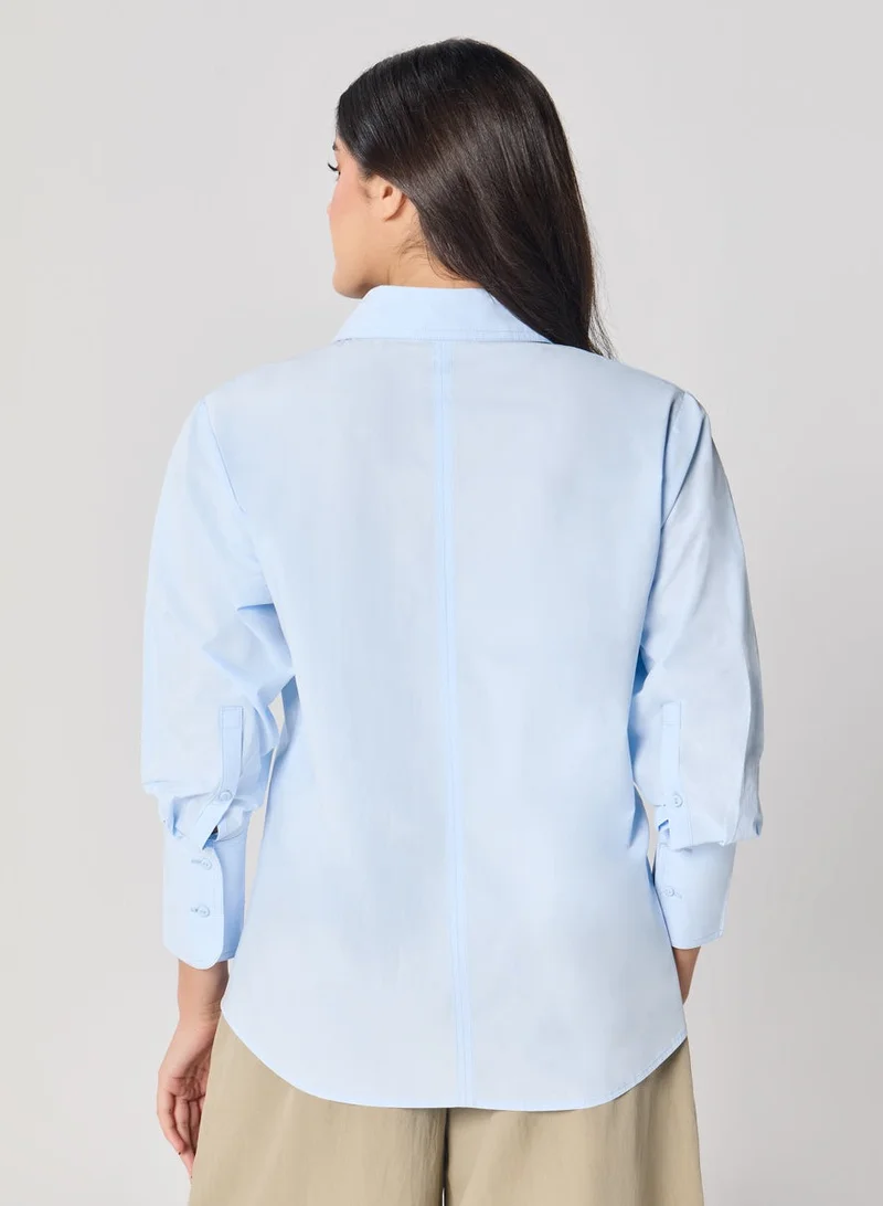 Zigzag Cotton Oversized Shirt- Baby Blue