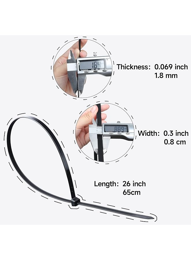 إيروريكس أربطة بلاستيكية كبيرة مقاس 26 بوصة، 30 عبوة، أقصى حمولة 200 رطل، درجة حرارة العمل 5 فهرنهايت إلى 176 فهرنهايت، أربطة بلاستيكية طويلة ومتينة وقابلة للتعديل من النايلون للاستخدام الداخلي والخارجي - Image 2