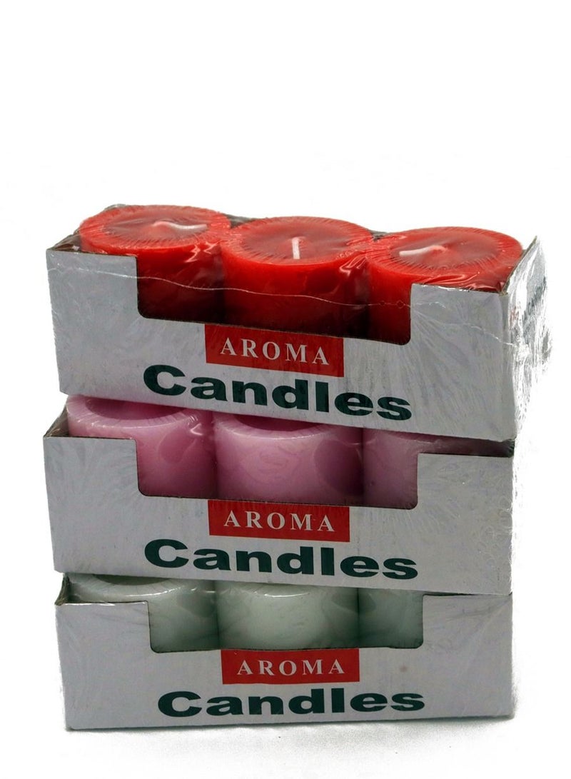Aroma Set of 9 scented candles in three colors, red, white and pink, 50 mm - Image 1