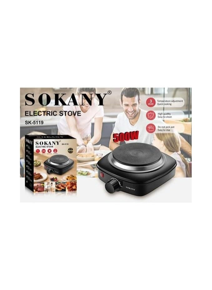 سوكاني لوح تسخين/ موقد كهربائي من سوكاني بقدرة 500 وات، أسود، موديل SK-5119 - Image 2