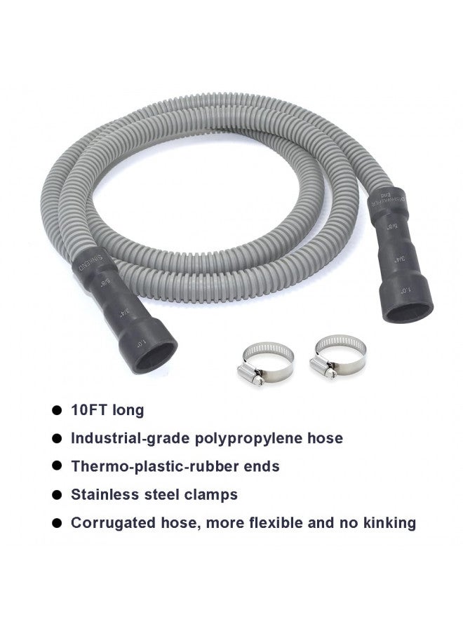 TT FLEX Universal Dishwasher Drain Hose - 10 Ft Discharge Hose - Corrugated and Flexible Dishwasher Hose Drain Replacement with Clamp  - Image 1