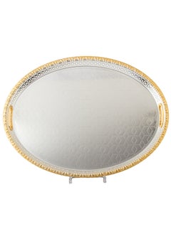 Bin Shihon Silver Oval Tray With Golden Frame Inner Handles Made Of Metal And Stainless Lacquered 55x40 Cm  - Image 3