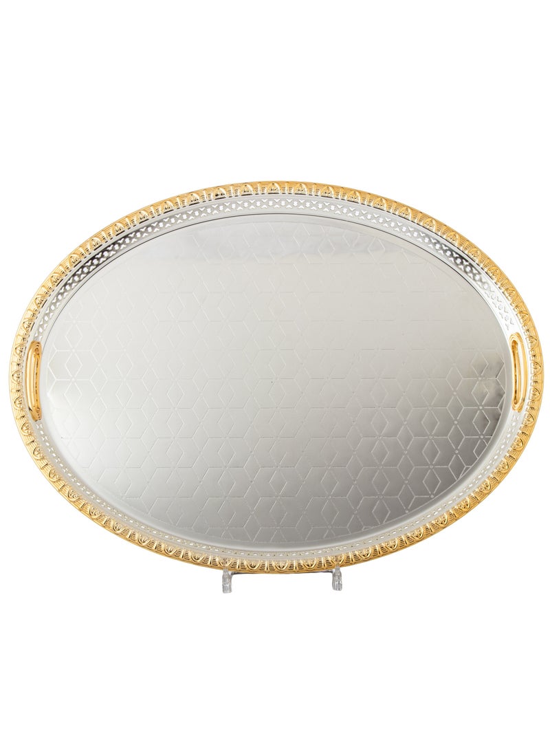 Bin Shihon Silver Oval Tray With Golden Frame Inner Handles Made Of Metal And Stainless Lacquered 55x40 Cm  - Image 3