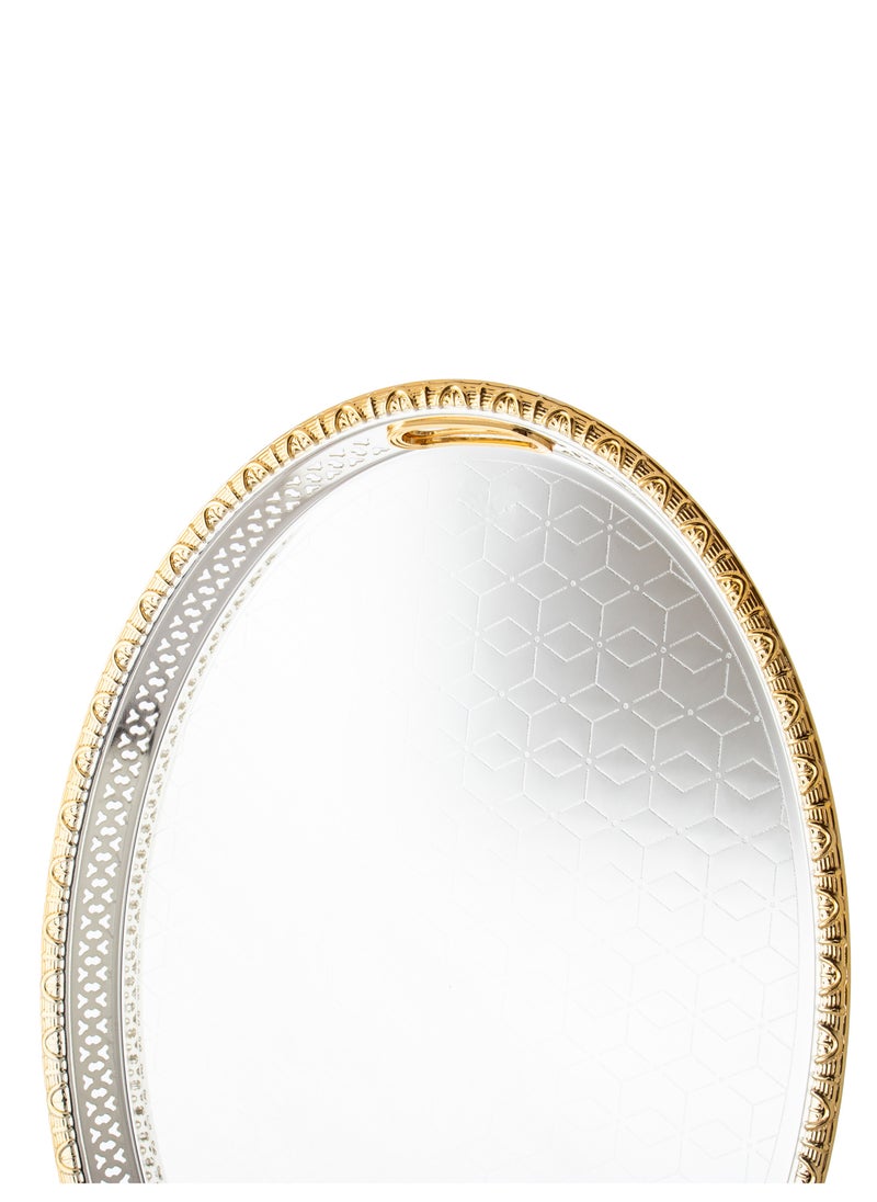 Bin Shihon Silver Oval Tray With Golden Frame Inner Handles Made Of Metal And Stainless Lacquered 55x40 Cm  - Image 4