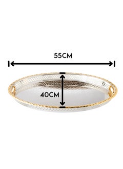 Bin Shihon Silver Oval Tray With Golden Frame Inner Handles Made Of Metal And Stainless Lacquered 55x40 Cm  - Image 5