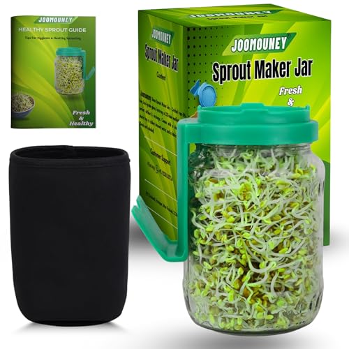 JOOMOUNEY Sprouts Making Glass Jar with Seeds, Sprouter with Mesh Lid | Reusable Sprout Maker Jar for Beans Grains & Seeds | Odor-Free Easy Drainage Hygienic BPA-Free(GREEN PACK OF ONE) - Image 1