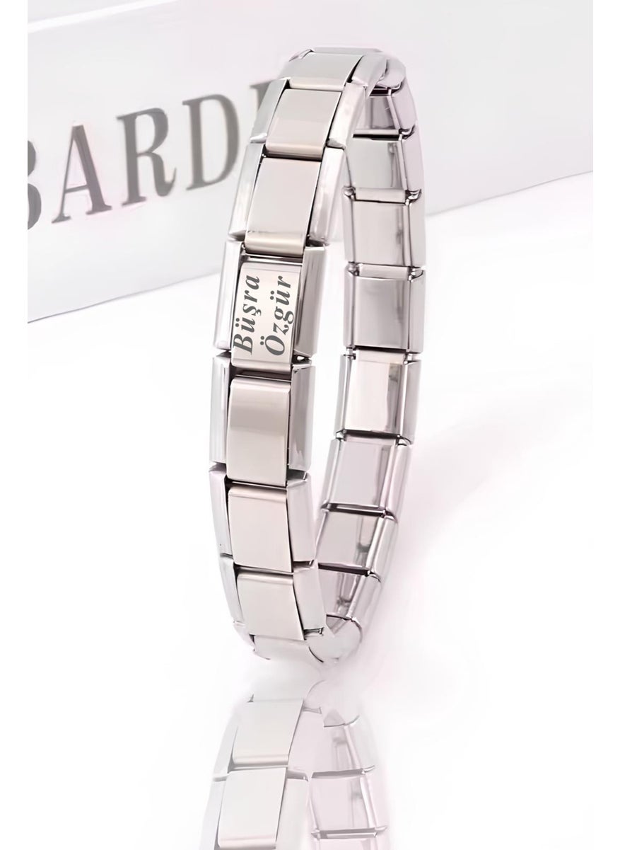 Takı Dükkanı Personalized Name Written Italian Charm 18cm Steel Bracelet scb26y  - Image 1