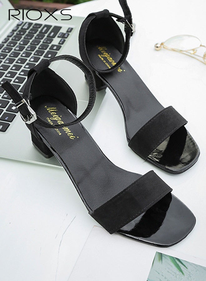 RIOXS Women's Heeled Sandals, 5cm Chunky High Heels Sandals for Women, Classic Open Square Toe Ankle Strap Heeled Sandal, Laides Fashion Casual Heel Shoes, Block Chunky Heels, Strappy Buckle Sandals Pumps for Female, Comfortable Dressy Short Heels for Prom/ Wedding/ Party/ Office/ Daily Wear - Image 5