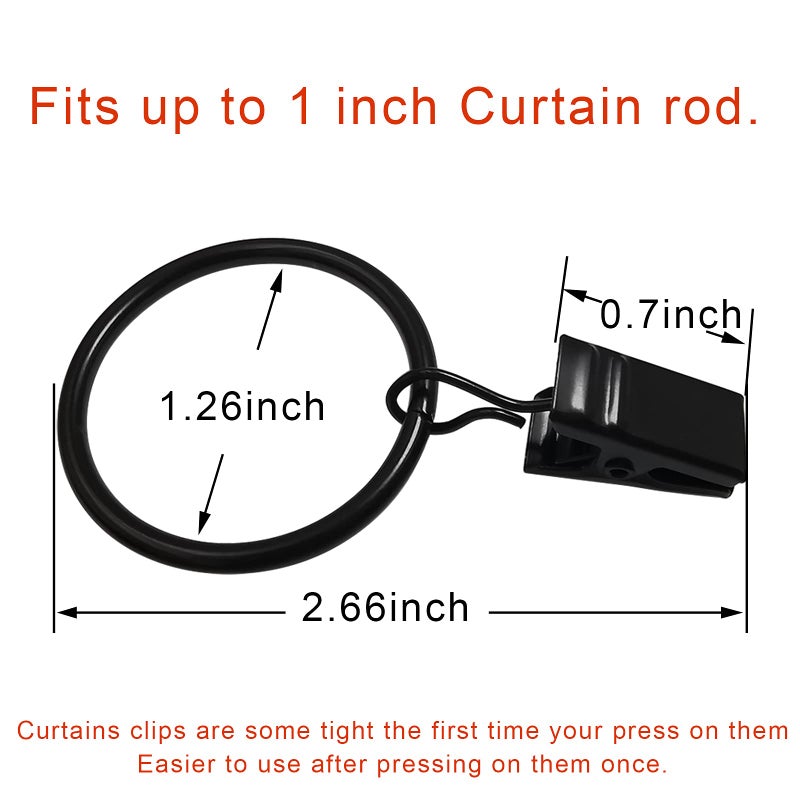 LLPJS 40 Pack Curtain Rings with Clips, Curtain Clip Rings Hooks, Bow Hanger Clips for Hanging Drapery Drapes Bows, Ring 1.26 inch Interior Diameter, Fits up to 1" Rod, Black - Image 2