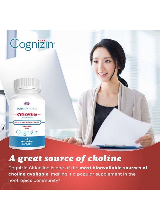 Pure Nootropics - Cdp Choline (Citicoline) Capsules 300 Mg Capsules ; 60 Veg Cap Value Pack ; Supports Cognitive Function And Performance Memory Attention And Brain Health ; Bioavailable Cognizin - Image 1