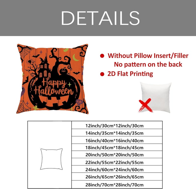 Halloween Decorative Pillow Covers Set of 4, Orange and Violet Spooky Design Throw Pillow Cases, Festive Fall Home Decor for Couch Sofa Bed 22x22 Inch - Image 3