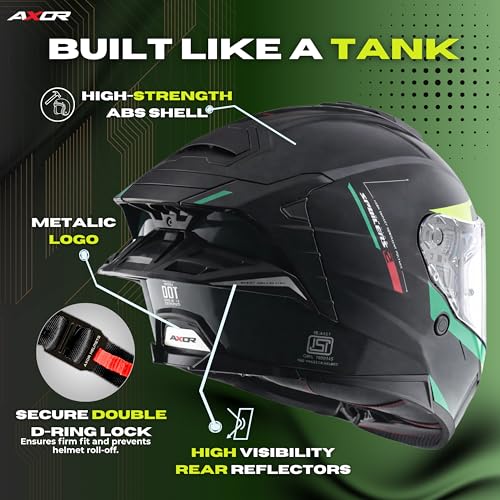 AXOR Brutale Kryptic Dual Spoiler Helmet – Aerodynamic Full Face Design | Certified (ISI, DOT, ECE) | Premium Safety & Comfort- Dull Black Green , Size:XL - Image 3