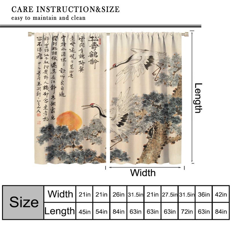 AAVEUP Asian Curtains, Vintage Japanese Ink and Landscape Crane Traditional Cherry Blossom Flower Sun Window Treatments Drapes for Girls Living Room Bedroom Kitchen 42x45inï¼ˆNo Blackoutï¼‰ - Image 3