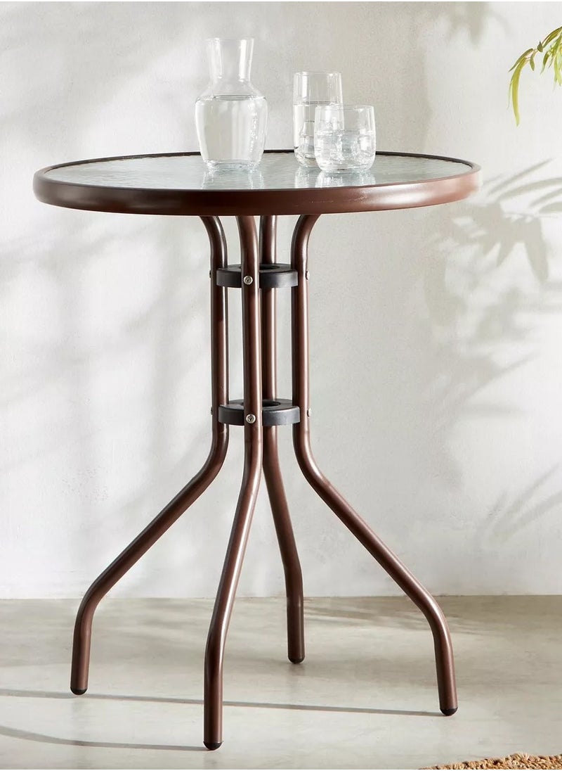 DubaiGallery Round Patio Coffee Side Garden Table - Outdoor Furniture with Metal Frame and Tempered Water Ripple Glass Top for Garden, Backyard, Porch, Deck  - Image 4