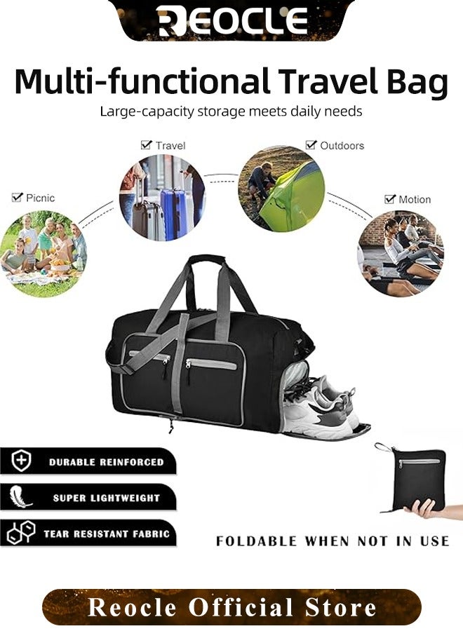 REOCLE Sports Gym Bag Foldable Travel Duffle Bag with Shoes Compartment 65L Waterproof Training Sport Holdall Travel Overnight Weekend Bag for Men and Women - Image 2