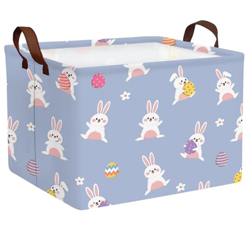 NIETEIN Kid Large Empty Easter Basket Gift Personalized Fabric Bunny Easter Basket for Boy and Girl Room Decor Storage Bin (Cute Rabbit Holding Easter Egg) - Image 1