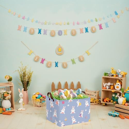 NIETEIN Kid Large Empty Easter Basket Gift Personalized Fabric Bunny Easter Basket for Boy and Girl Room Decor Storage Bin (Cute Rabbit Holding Easter Egg) - Image 5