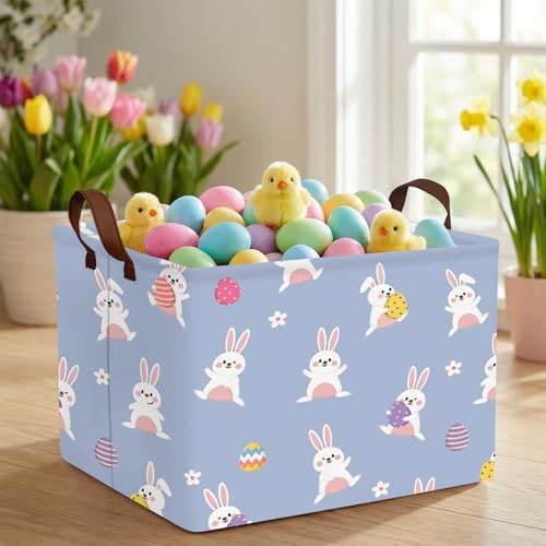 NIETEIN Kid Large Empty Easter Basket Gift Personalized Fabric Bunny Easter Basket for Boy and Girl Room Decor Storage Bin (Cute Rabbit Holding Easter Egg) - Image 2