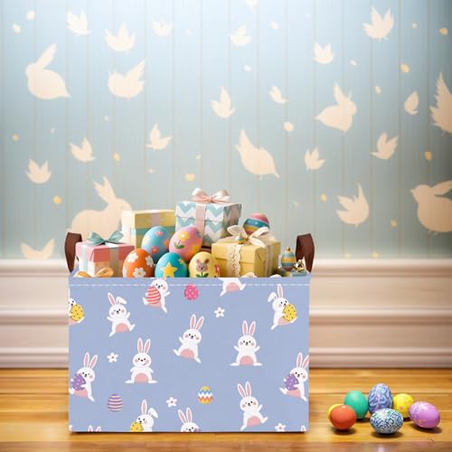 NIETEIN Kid Large Empty Easter Basket Gift Personalized Fabric Bunny Easter Basket for Boy and Girl Room Decor Storage Bin (Cute Rabbit Holding Easter Egg) - Image 4