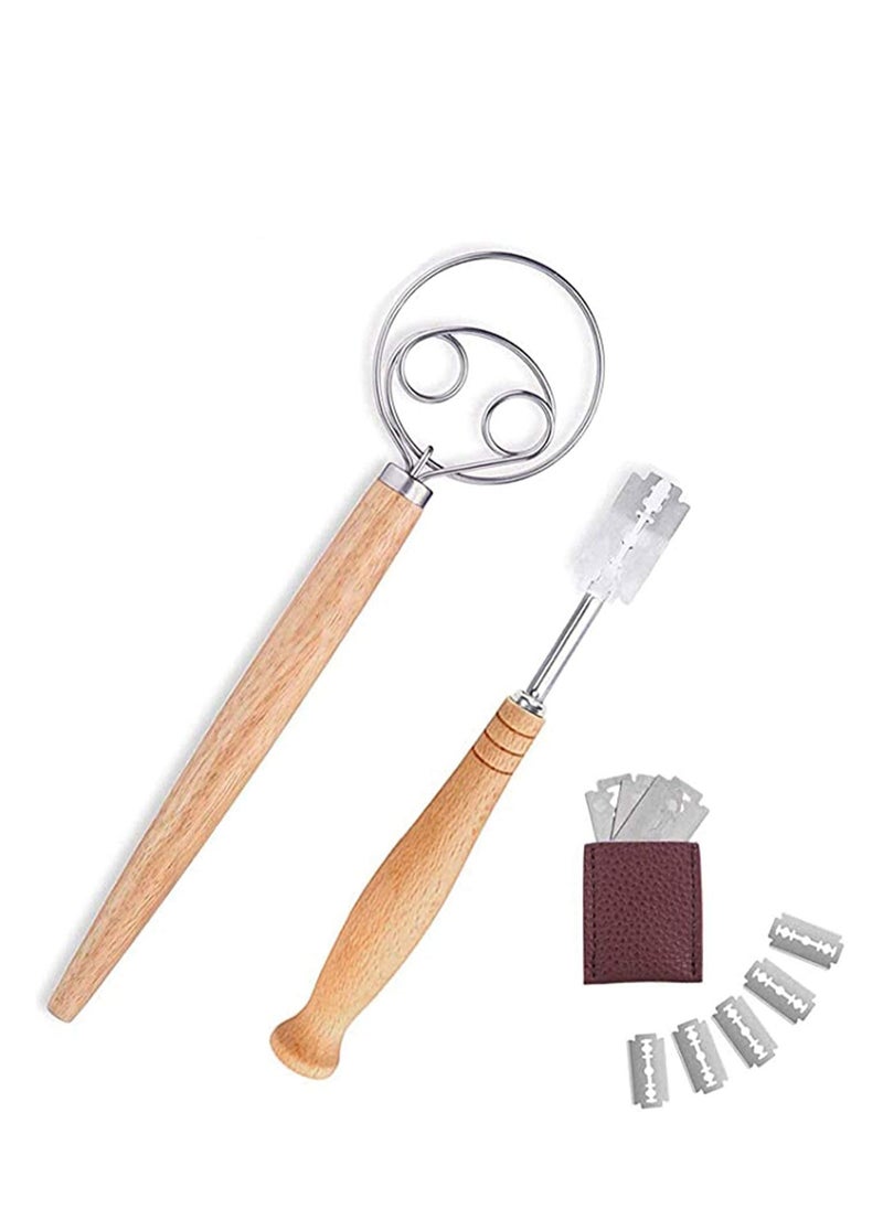 Excefore Bread Lame and Large Danish Dough Whisk Set, With 5 Replacement Blades and Leather Protective Cover Stainless Steel Bread Making Tools for Pastry, Baking Cake  - Image 2