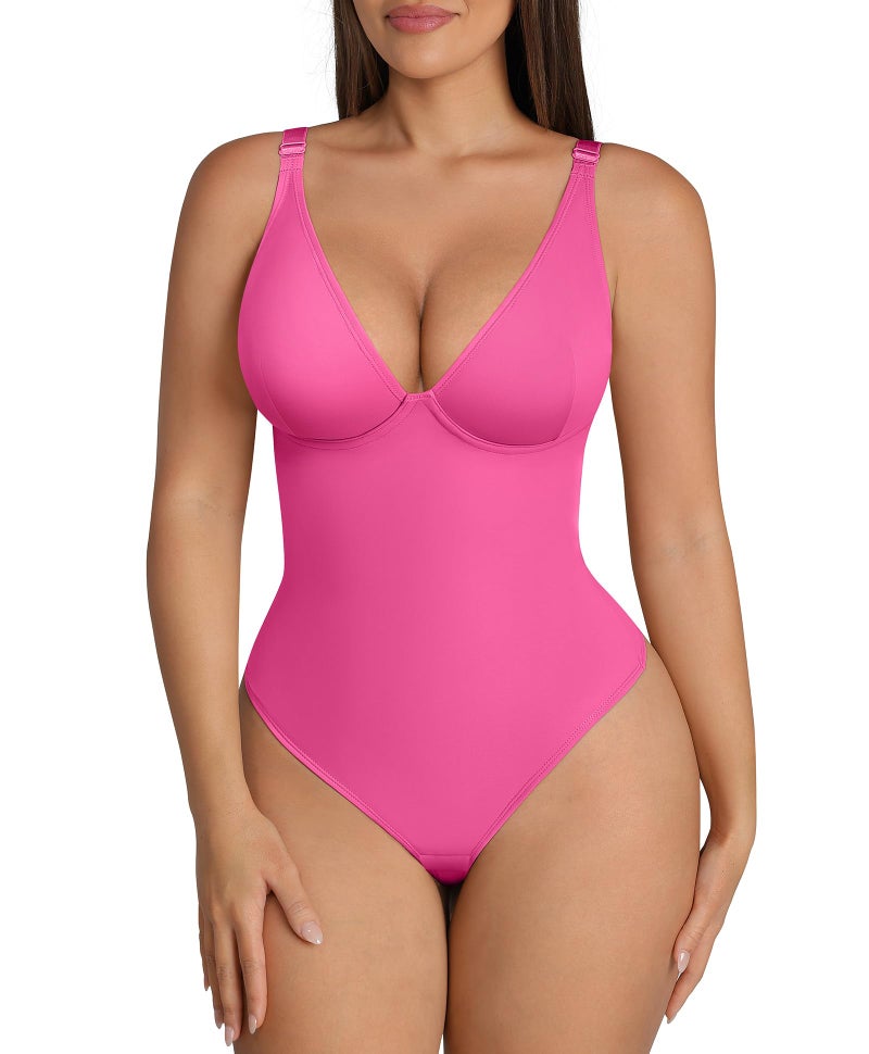 FeelinGirl Pink Shapewear Tummy Control Bodysuits for Women Thong Body Suit, L - Image 1