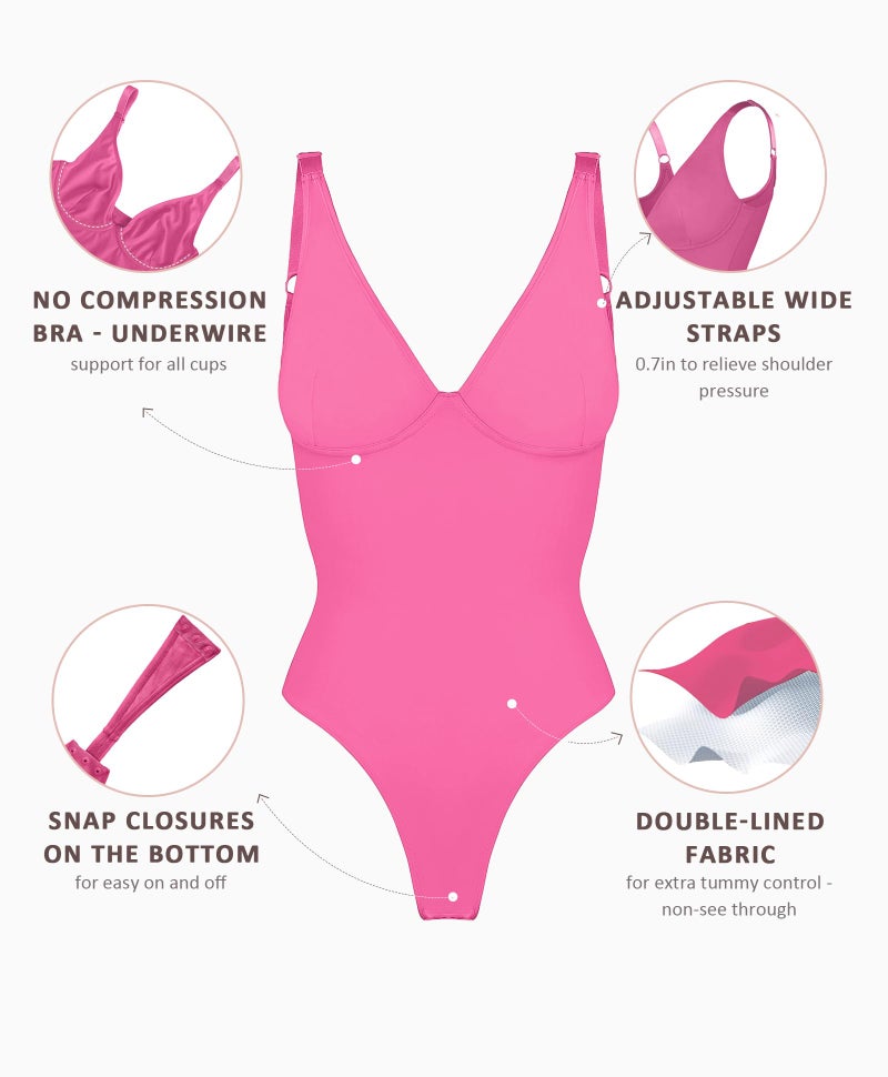 FeelinGirl Pink Shapewear Tummy Control Bodysuits for Women Thong Body Suit, L - Image 4