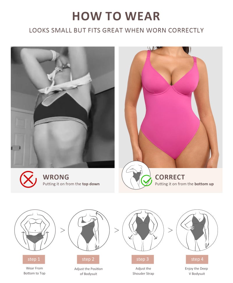 FeelinGirl Pink Shapewear Tummy Control Bodysuits for Women Thong Body Suit, L - Image 5
