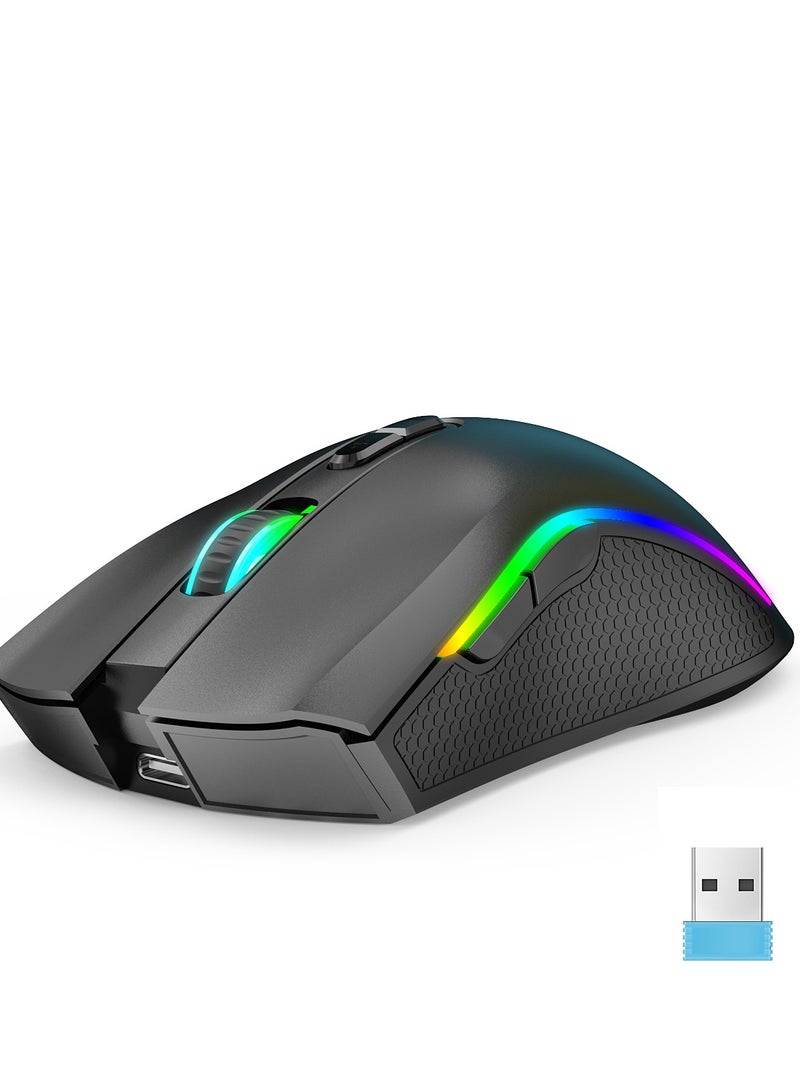 Wireless Mouse And Keyboard Set RGB Water Backlight Rechargeable Keyboard ABS Pudding Key Cap Automatic Hibernation Power Saving Mode 2.4G Wireless Transmission Technology(Black)  - Image 3