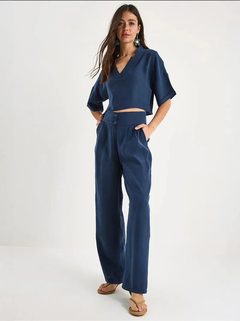 LUCCI Long V-Neck Buttoned Two-Piece Co-Ord Set