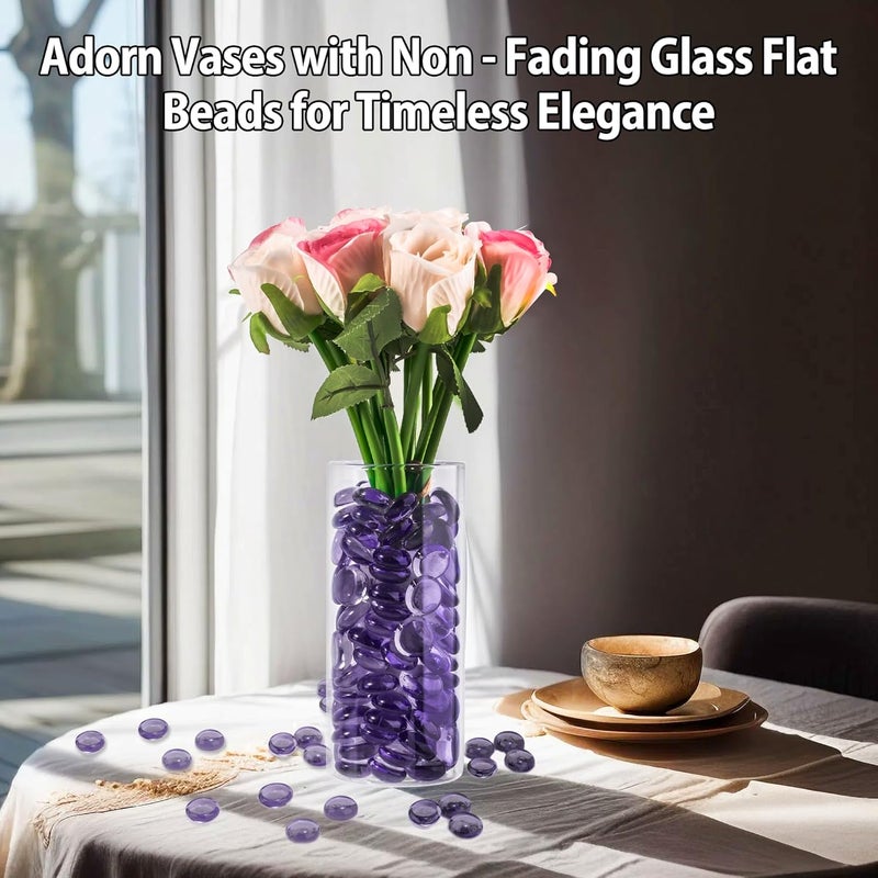 Meschett 0.44KG Purple Glass Marbles, Transparent and Smooth Flat Glass Beads for Vases, Mosaic Gem Pebbles for Aquarium Decor, Floral Arrangements, Mancala Stones, Vase Filler and Crafts (Approx. 85-100 PCS) - Image 2