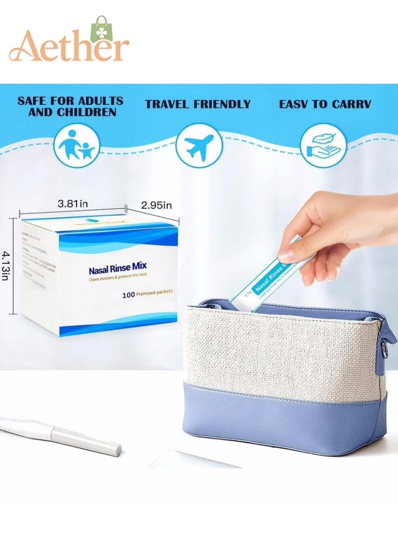 AETHER Neti Pot Saline Packets,100 Premixed Packets Sinus Rinse - Soothing Saline Nasal Rinse for Sinus Pressure, Cold and Flu Control, Natural Relief or Nasal Cleaning - Image 5