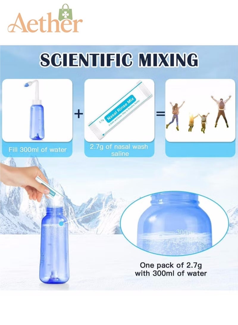 AETHER Neti Pot Saline Packets,100 Premixed Packets Sinus Rinse - Soothing Saline Nasal Rinse for Sinus Pressure, Cold and Flu Control, Natural Relief or Nasal Cleaning - Image 3