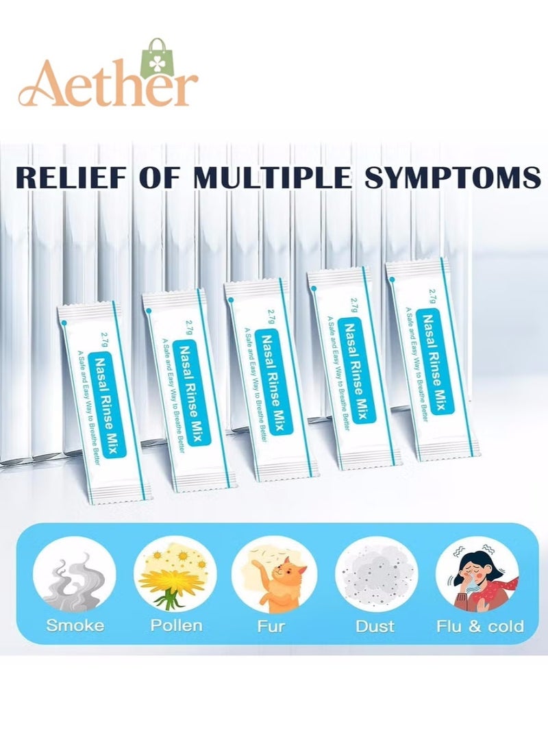 AETHER Neti Pot Saline Packets,100 Premixed Packets Sinus Rinse - Soothing Saline Nasal Rinse for Sinus Pressure, Cold and Flu Control, Natural Relief or Nasal Cleaning - Image 2