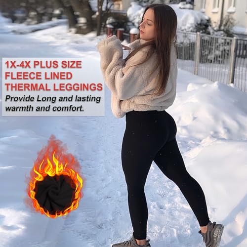 NEW YOUNG 2 Pack Plus Size Fleece Lined Leggings Women-1X-4X High Waist Winter Tummy Control Thermal Warm Yoga Pants Workout Black,Navy Blue - Image 4